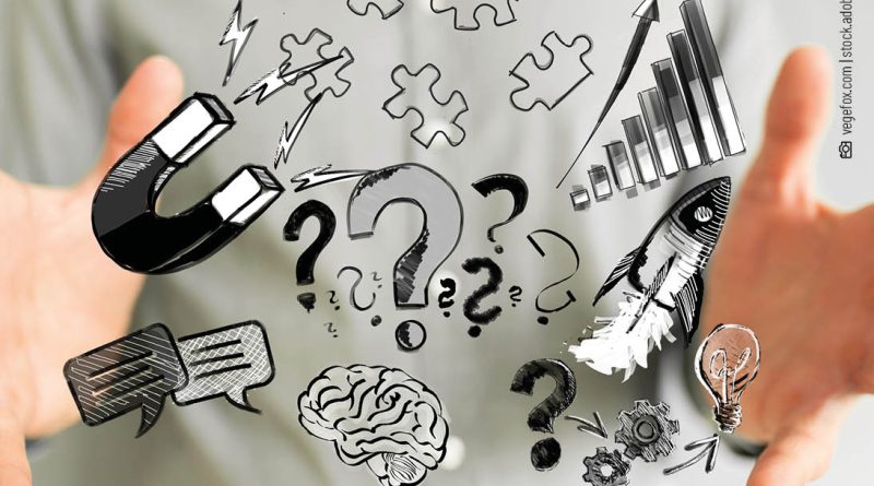 Illustration von verschiedenen Business Symbolen zwischen zwei Händen