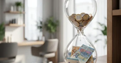 Geld in einem Stundenglas