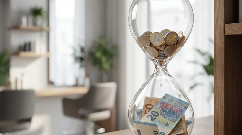 Geld in einem Stundenglas