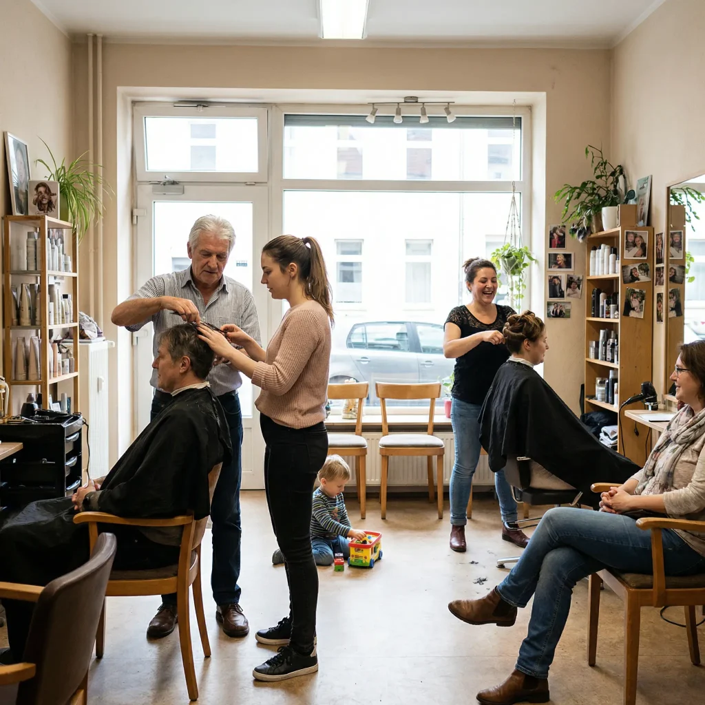 Friseurmeister bei der Anleitung einer jungen Auszubildenden
