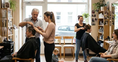 Friseurmeister bei der Anleitung einer jungen Auszubildenden