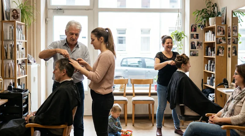 Friseurmeister bei der Anleitung einer jungen Auszubildenden