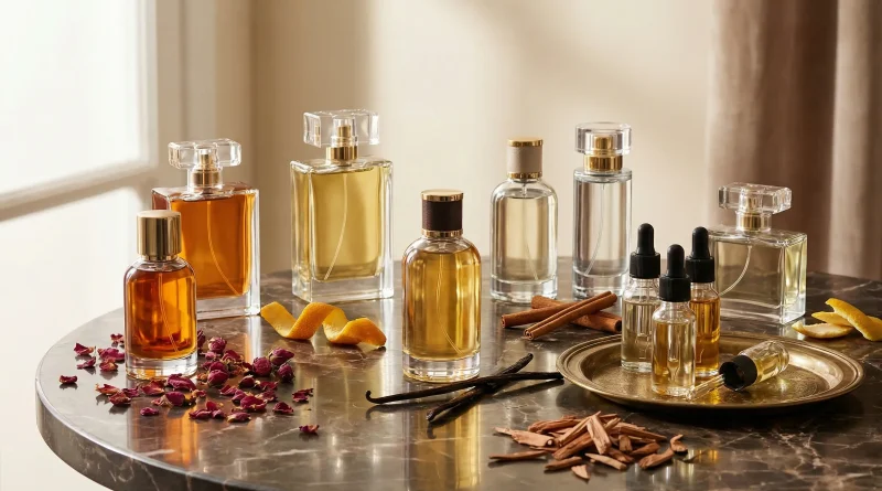 Diverse schön präsentierte Parfüme auf einem Tisch