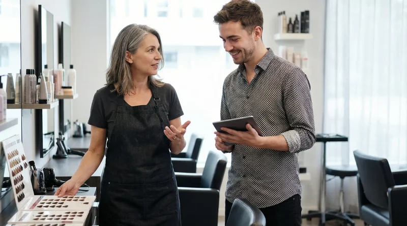 Zwei Friseure im Gespräch über Produkte